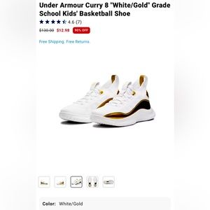 Under Armour Curry 8 “White/Gold” Grade School Kids Basketball Shoe